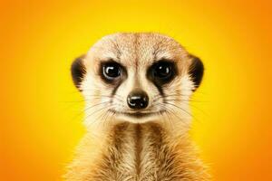 Close-up of a meerkat on an orange background. AI generative photo