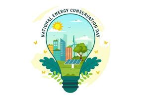 National Energy Conservation Day Vector Illustration on 14 December for Save the Planet and Green Eco Friendly with Lamp and Earth Background Design