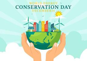 National Energy Conservation Day Vector Illustration on 14 December for Save the Planet and Green Eco Friendly with Lamp and Earth Background Design