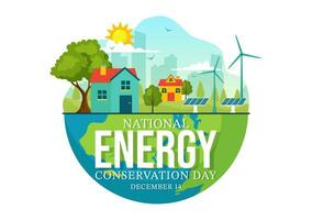 National Energy Conservation Day Vector Illustration on 14 December for Save the Planet and Green Eco Friendly with Lamp and Earth Background Design