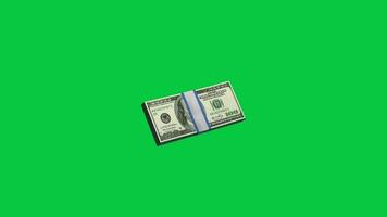 3d single 100 dollar stack, money bundle seamless rotating loop animation isolated on green screen background video