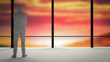 The man stand alone in building twilight sky for Abstract Background 3d rendering photo