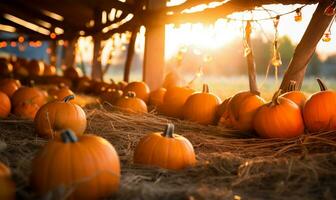 calabazas untado a través de un granja. ai generado foto