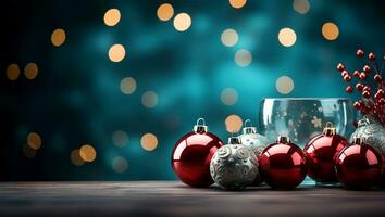 Navidad decoración, desde adornos a festivo motivos ai generado foto