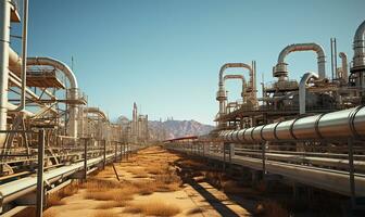 large oil pipeline and gas pipeline involved in the process of oil refining and the movement of oil and gas. AI Generated photo