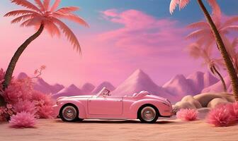 A pink car toy positioned in a setting that complements its playful nature. AI Generated photo