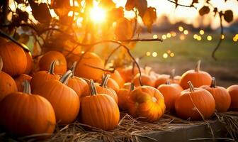 calabazas untado a través de un granja. ai generado foto