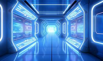 light corridor in a modern cyber sci-fi setting. AI Generated photo