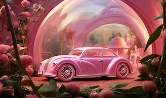 A pink car toy positioned in a setting that complements its playful nature. AI Generated photo