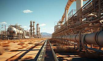 large oil pipeline and gas pipeline involved in the process of oil refining and the movement of oil and gas. AI Generated photo
