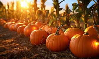 pumpkins spread across a farm. AI Generated photo