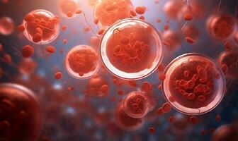 scientific illustration, Red blood cells as viewed under a microscope. AI Generated photo