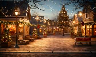 village square adorned with twinkling Christmas lights. AI Generated photo