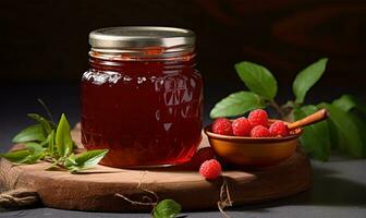 closeup of a jar of jam. AI Generated photo