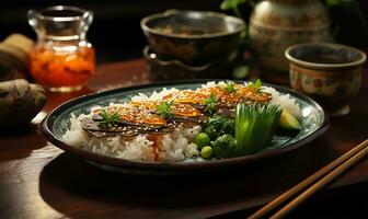 meticulously crafted tuna and green bean maki. AI Generated photo
