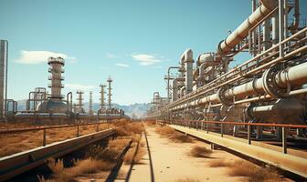 large oil pipeline and gas pipeline involved in the process of oil refining and the movement of oil and gas. AI Generated photo