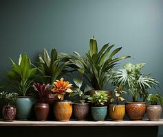 meticulous arrangement of diverse houseplants in pots. AI Generated photo