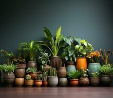 meticulous arrangement of diverse houseplants in pots. AI Generated photo