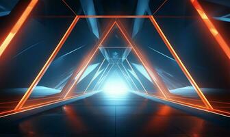 abstract triangle-shaped spaceship corridor. AI Generated photo