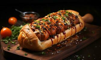 a scrumptious grilled hotdog. AI Generated photo