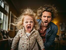 Angry screaming child with visibly stressed. AI Generated photo