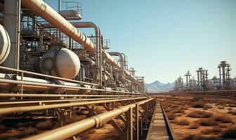 large oil pipeline and gas pipeline involved in the process of oil refining and the movement of oil and gas. AI Generated photo