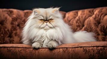 un pedigrí de pura raza persa gato a un exposición de de pura raza gatos gato espectáculo. animal exhibición. competencia para el más de pura raza gato. ganador, primero lugar, principal premio. ai generado foto