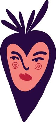 Funny unusual face of a girl with a dissatisfied face. Illustration in childish style