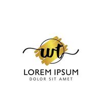 WT Initial Handwriting gold Brush Template Design vector