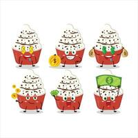 Ice cream vanilla cup cartoon character with cute emoticon bring money vector