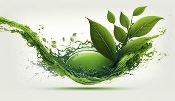 Green herbal tea wave splash with leaves flow. AI Generated photo