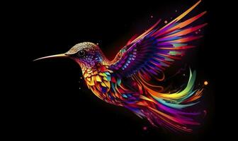 hummingbird logo with multiple colors flying through the air.  AI Generated photo