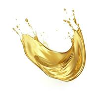 Golden Oil or Cosmetic essence splash isolated on white background, 3d illustration. AI Generated photo