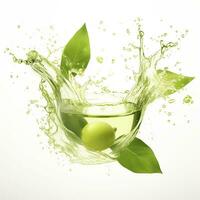 Green herbal tea wave splash with leaves flow. AI Generated photo