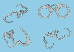 Steel handcuff in four various angles vector
