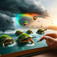 Cosmic Shellcraft, The Epic Odyssey of Weather-Wielding Turtles Transcending Realms. AI Generated photo