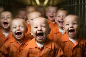 niños vestido como prisioneros en el prisión. generativo ai. foto