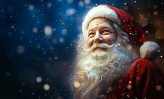 Happy old Santa Claus wearing hat on the Christmas eve. Generative Ai. photo