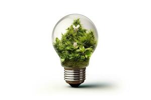 Eco friendly lightbulb with plants white background ai generated photo