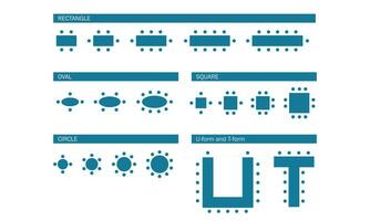 Set of plan seats in restaurant or home top view. Chairs and tables line icons. Scheme, blueprint, architectural plan. Vector illustration on white background