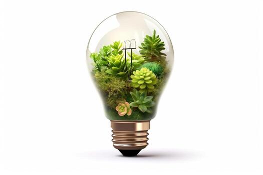 eco simpático bombilla con plantas blanco antecedentes ai generado foto