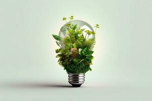Eco friendly lightbulb with plants white background ai generated photo