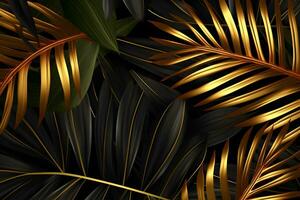 Gold and black tropical palm leaves ai generated photo