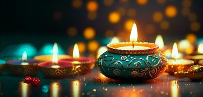 Happy Diwali festival with oil lamp. Generative Ai. photo