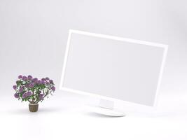 3D render empty white monitor mockup template photo with white background front side view