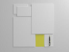 3D render two white paper stationary set for  mockup template with white background side view photo