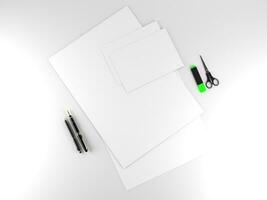 3d hacer dos blanco papel estacionario conjunto para Bosquejo modelo con blanco antecedentes lado ver foto