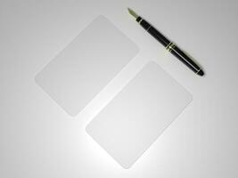 3D render empty white business card mockup template photo in white background side view.