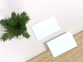 3D render empty white business card mockup template photo in white background side view.