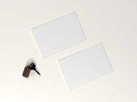 3D render empty white business card mockup template photo in white background side view.